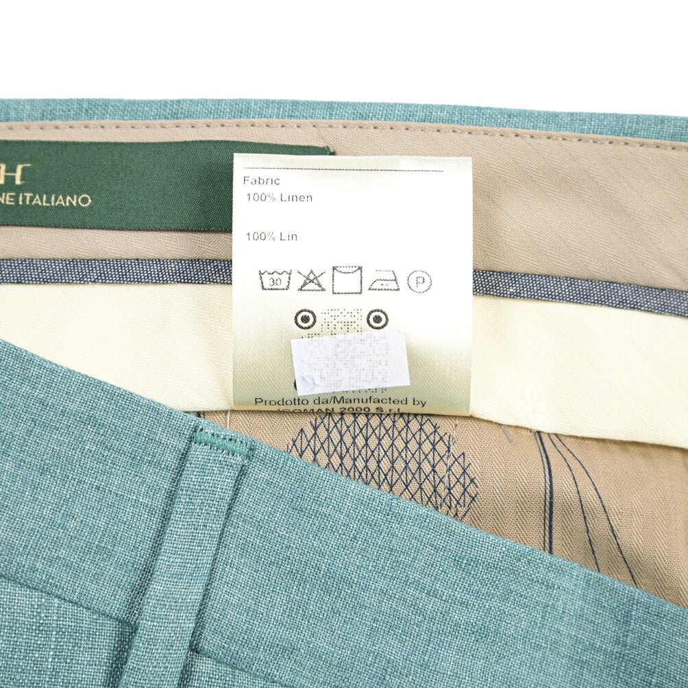 BERWICH “VULCANO 23” リネン100% ノータックスラックス グリーン(gem green) 48 | GUARDAROBA MILANO OFFICIAL STORE
