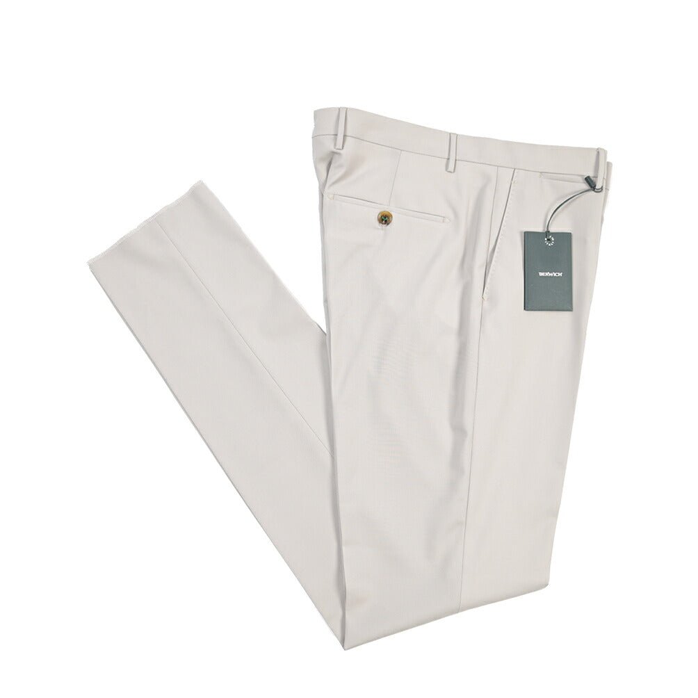 BERWICH “VULCANO 23” ウール100% ノータックスラックス / CANONICO製生地 ライトグレー(stone) 50 | GUARDAROBA MILANO OFFICIAL STORE