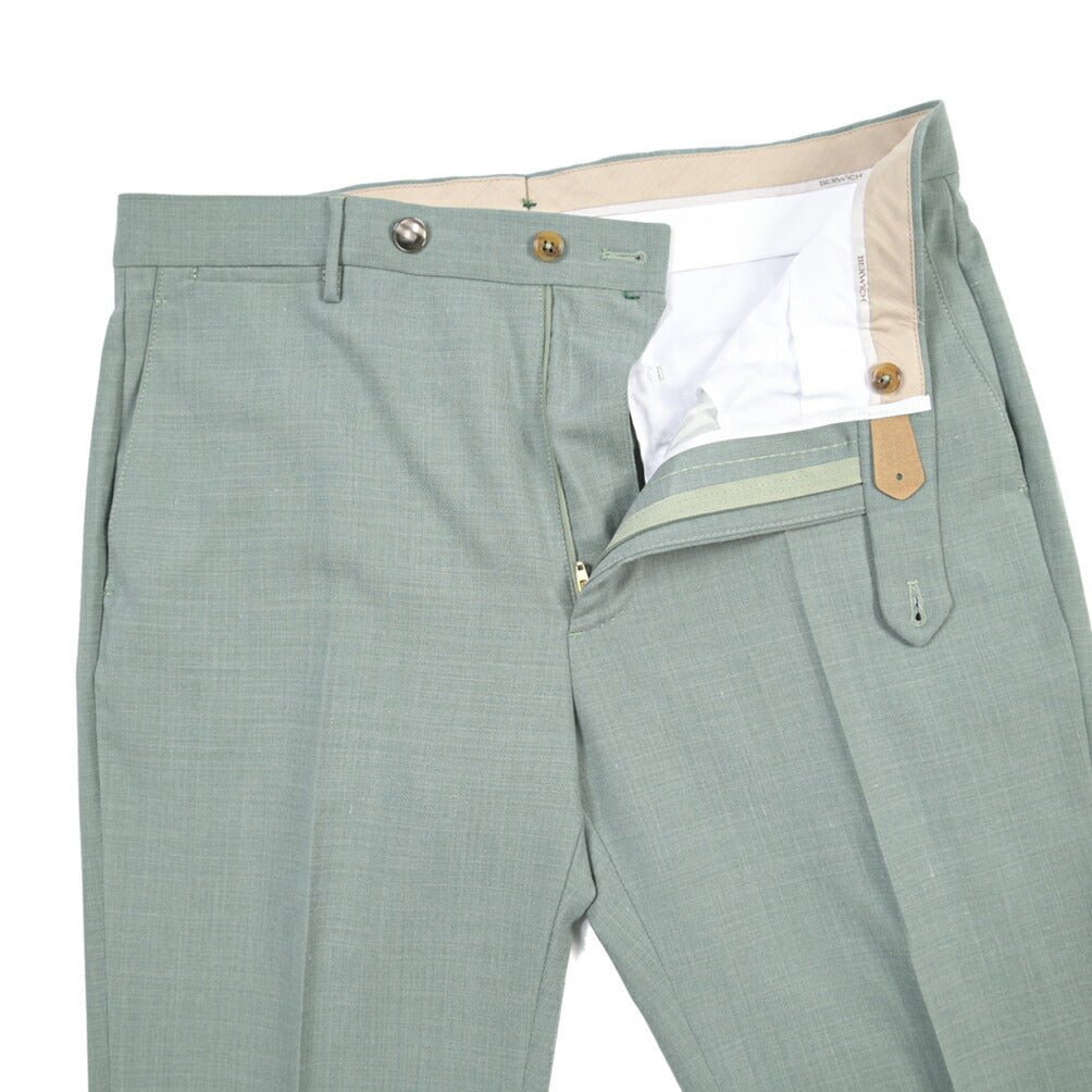 BERWICH “VULCANO 23” シルク混ウール ノータックスラックス グリーン(lt green) 46 | GUARDAROBA MILANO OFFICIAL STORE