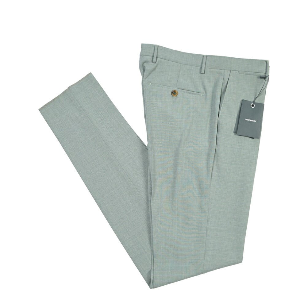 BERWICH “VULCANO 23” シルク混ウール ノータックスラックス グリーン(lt green) 46 | GUARDAROBA MILANO OFFICIAL STORE
