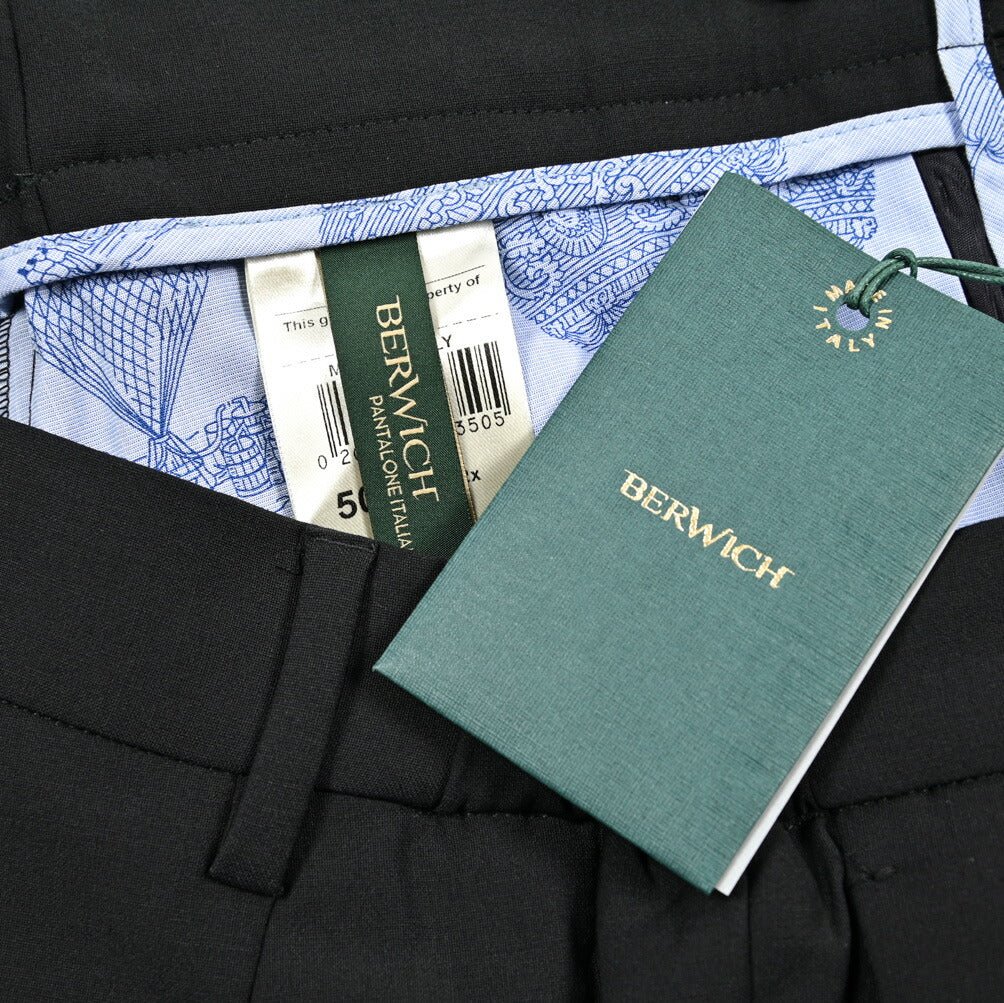 BERWICH "XRETRO" ポリエステル混ウール ワンタックストレッチスラックス｜424654 - 50｜GUARDAROBA MILANO OFFICIAL STORE