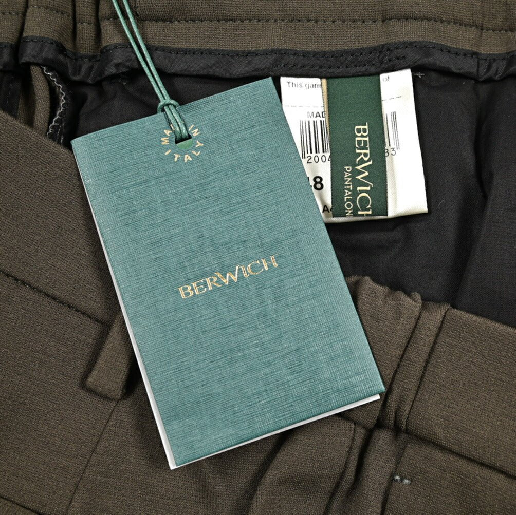 BERWICH “XRETRO” ビスコース混 ワンタックイージースラックス カーキグリーン(army) 46 | GUARDAROBA MILANO OFFICIAL STORE