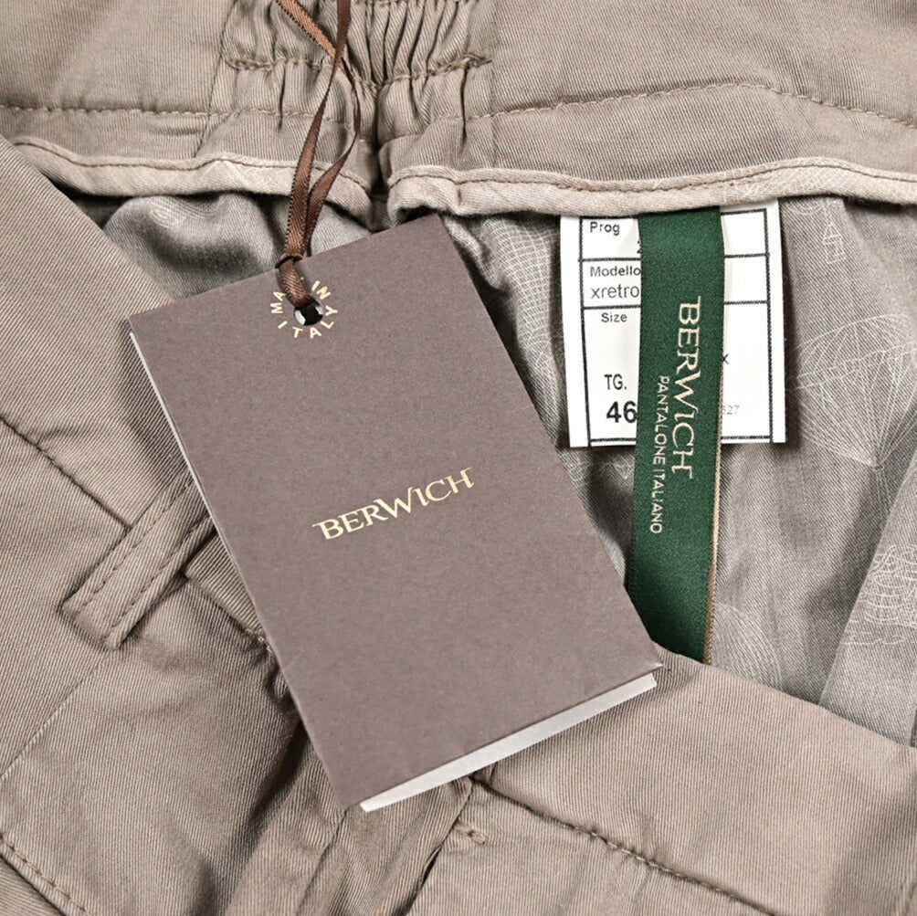 BERWICH "XRETRO - GD" リヨセル混コットン ワンタックイージーパンツ グレージュ(mandorlo4627) 46 | GUARDAROBA MILANO OFFICIAL STORE