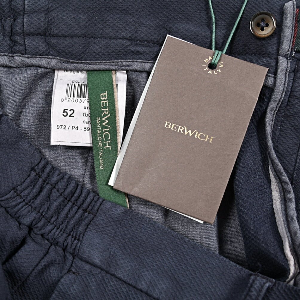 BERWICH "XRETRO - GD" ストレッチコットン ワンタックパンツ ネイビー(navy665) 52 | GUARDAROBA MILANO OFFICIAL STORE