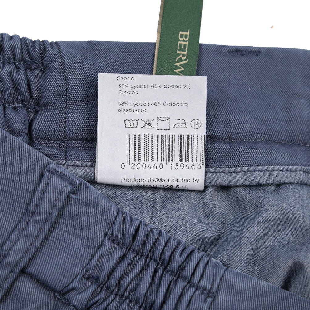 BERWICH “XRETRO LONG-GD” リヨセル混コットン ワンタックパンツ ネイビー(indigo339) 46 | GUARDAROBA MILANO OFFICIAL STORE