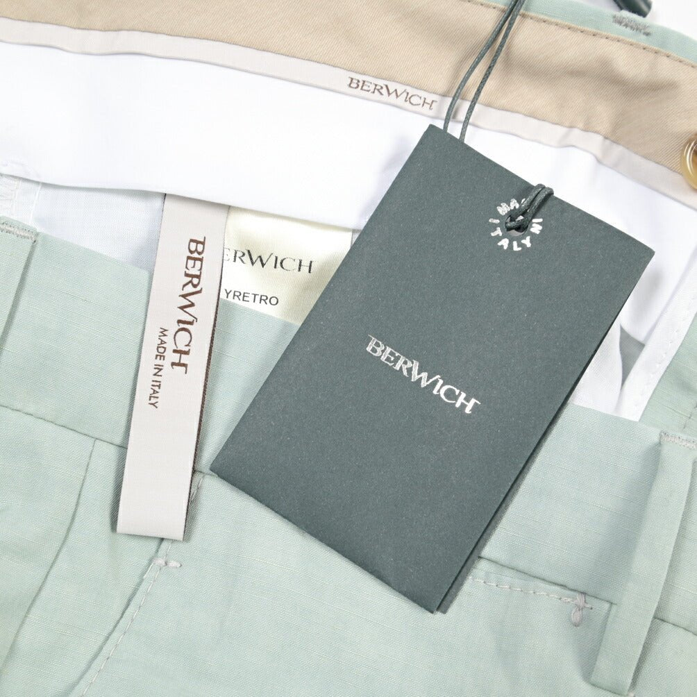 BERWICH “YRETRO” リネン混コットン ノータックパンツ グリーン(lt green) 48 | GUARDAROBA MILANO OFFICIAL STORE