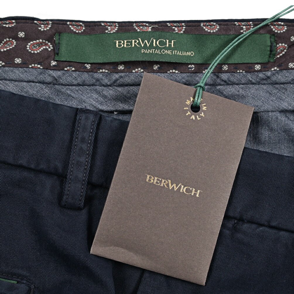 BERWICH “YRETRO - GD” ストレッチコットン ノータックチノパンツ ネイビー(navy665) 44 | GUARDAROBA MILANO OFFICIAL STORE