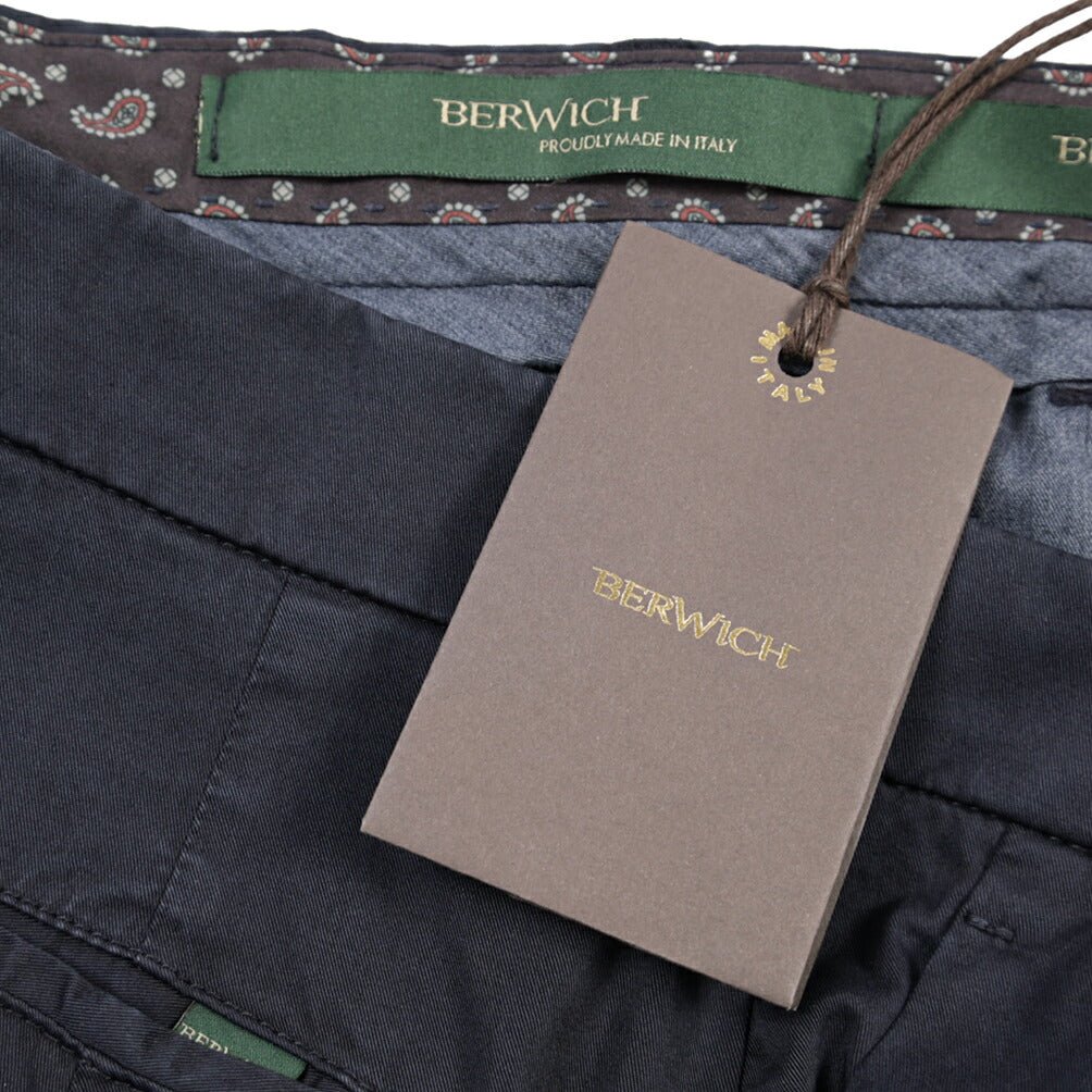 BERWICH “YRETRO-GD” ストレッチコットン ノータックチノパンツ ネイビー(navy665) 48 | GUARDAROBA MILANO OFFICIAL STORE