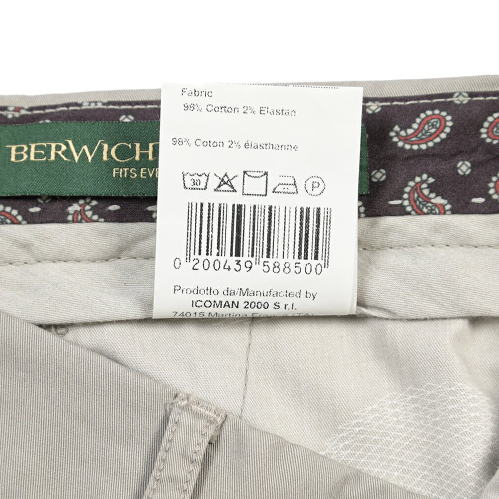 BERWICH “YRETRO-GD” ストレッチコットン ノータックチノパンツ グレー(conza701) 50 | GUARDAROBA MILANO OFFICIAL STORE