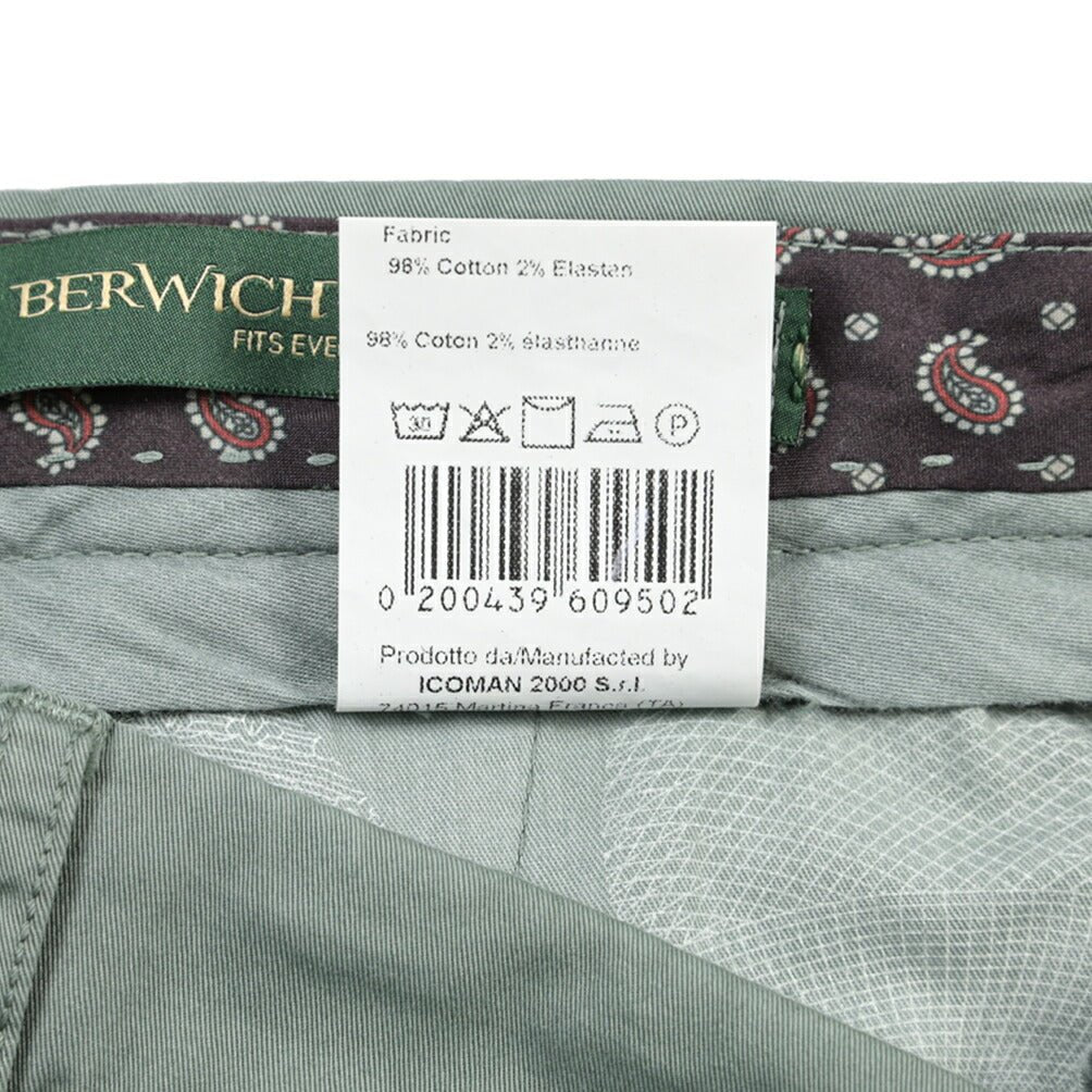 BERWICH “YRETRO-GD” ストレッチコットン ノータックチノパンツ グリーン(salvia821) 50 | GUARDAROBA MILANO OFFICIAL STORE