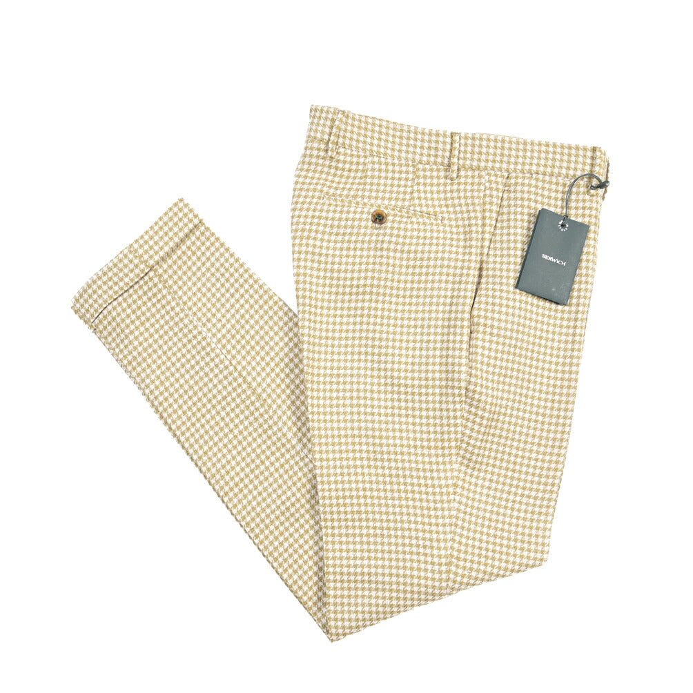 BERWICH “YRETRO LONG” リネン混コットン ノータックパンツ グリーン(oil) 48 | GUARDAROBA MILANO OFFICIAL STORE