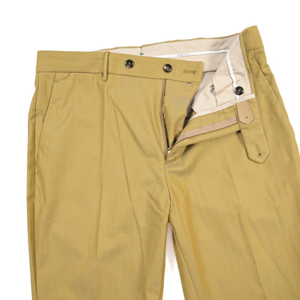 BERWICH “YRETRO LONG” シルク混コットン ノータックヘリンボーンパンツ マスタード(oil) 46 | GUARDAROBA MILANO OFFICIAL STORE