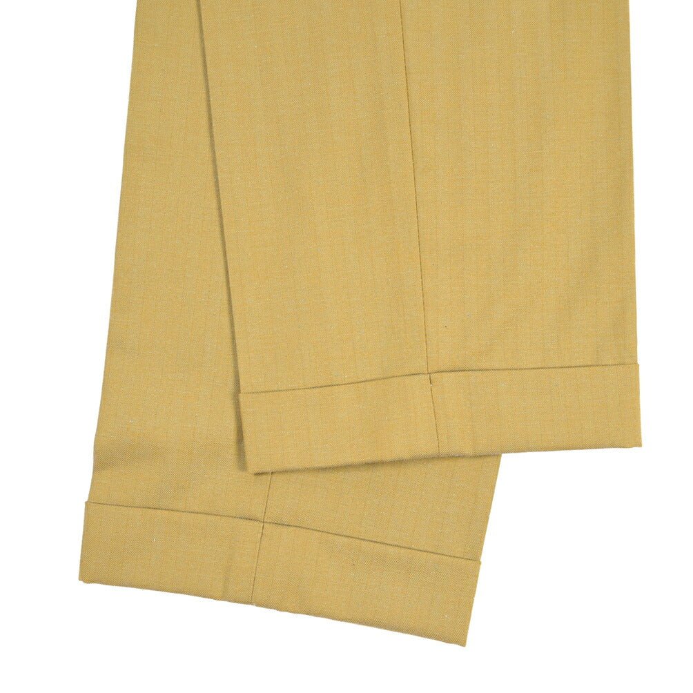 BERWICH “YRETRO LONG” シルク混コットン ノータックヘリンボーンパンツ マスタード(oil) 46 | GUARDAROBA MILANO OFFICIAL STORE