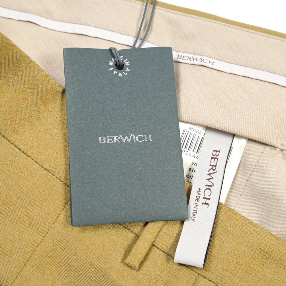BERWICH “YRETRO LONG” シルク混コットン ノータックヘリンボーンパンツ マスタード(oil) 46 | GUARDAROBA MILANO OFFICIAL STORE