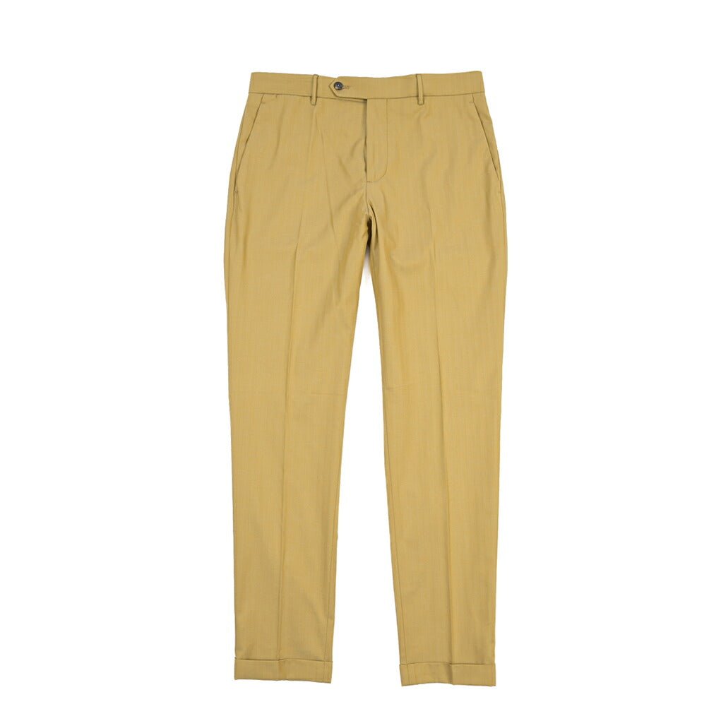 BERWICH “YRETRO LONG” シルク混コットン ノータックヘリンボーンパンツ マスタード(oil) 46 | GUARDAROBA MILANO OFFICIAL STORE
