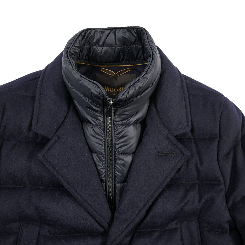 CLEARANCE SALE｜MOORER “COSTANZO-LS9” カシミヤ混ウール 着脱可能フロントライナー付きダウンコート ネイビー(NAVY) 48 | GUARDAROBA MILANO OFFICIAL STORE