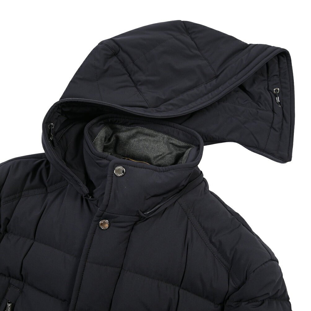CLEARANCE SALE｜MOORER “CRAIG-KN” 高機能ストレッチナイロン フード付きダウンジャケット / ACQUA RESISTANT (撥水) ネイビー(DARK BLU) 46 | GUARDAROBA MILANO OFFICIAL STORE