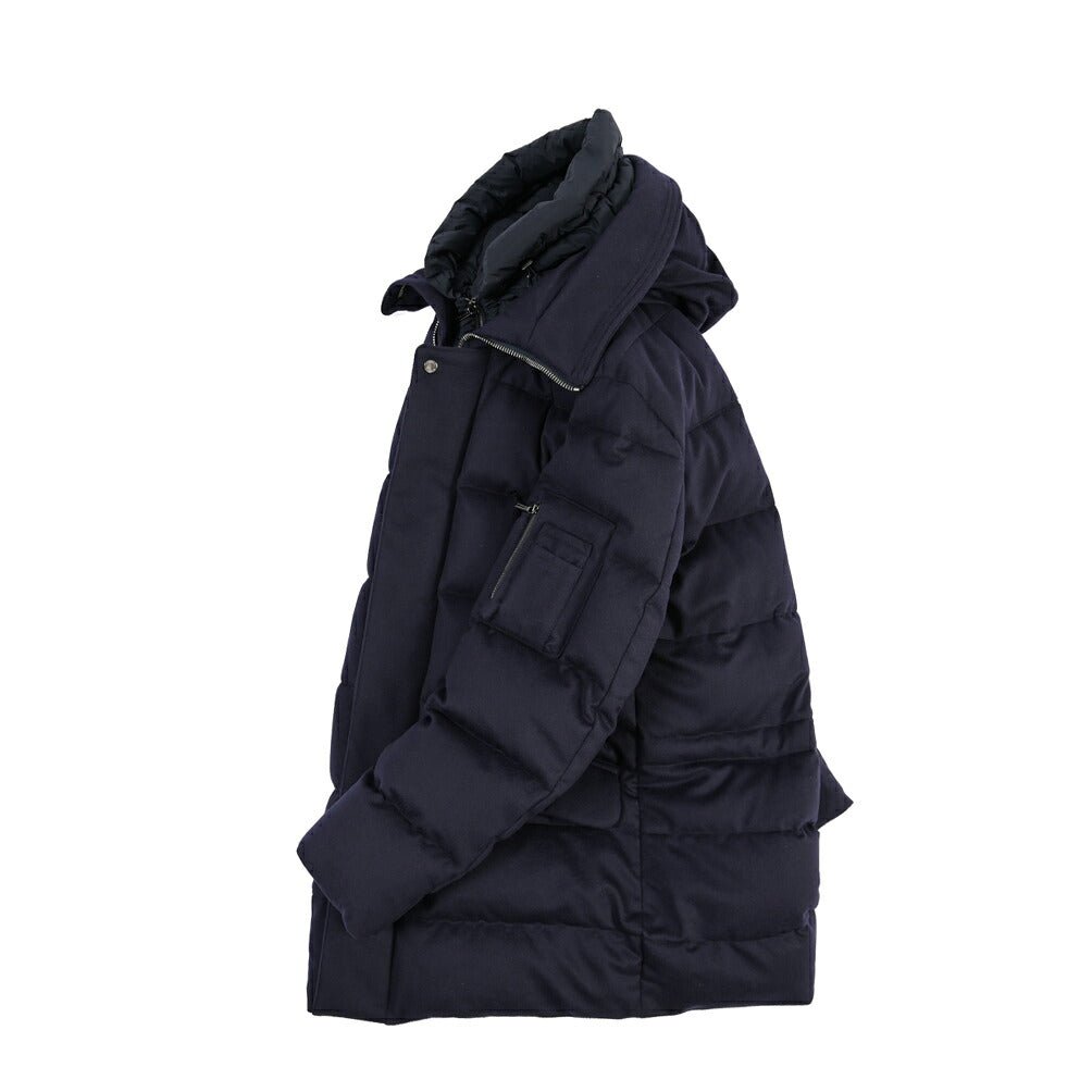 CLEARANCE SALE｜MOORER “DAVIDE-LSL” カシミヤ混ウール フード付きダウンコート / ACQUA RESISTANT (撥水) ネイビー(NAVY) 48 | GUARDAROBA MILANO OFFICIAL STORE