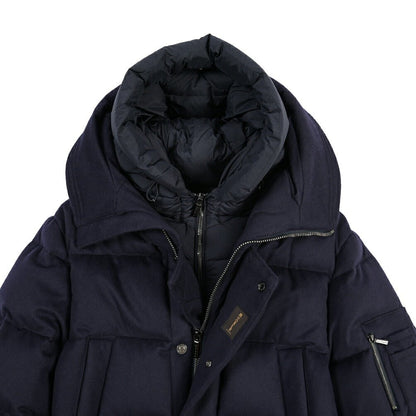 CLEARANCE SALE｜MOORER “DAVIDE-LSL” カシミヤ混ウール フード付きダウンコート / ACQUA RESISTANT (撥水) ネイビー(NAVY) 48 | GUARDAROBA MILANO OFFICIAL STORE
