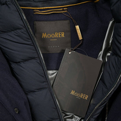 CLEARANCE SALE｜MOORER “DAVIDE-LSL” カシミヤ混ウール フード付きダウンコート / ACQUA RESISTANT (撥水) ネイビー(NAVY) 48 | GUARDAROBA MILANO OFFICIAL STORE
