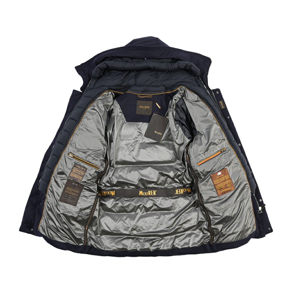 CLEARANCE SALE｜MOORER “DAVIDE-LSL” カシミヤ混ウール フード付きダウンコート / ACQUA RESISTANT (撥水) ネイビー(NAVY) 48 | GUARDAROBA MILANO OFFICIAL STORE