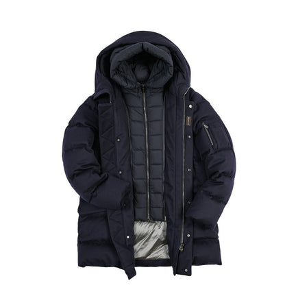 CLEARANCE SALE｜MOORER “DAVIDE-LSL” カシミヤ混ウール フード付きダウンコート / ACQUA RESISTANT (撥水) ネイビー(NAVY) 48 | GUARDAROBA MILANO OFFICIAL STORE