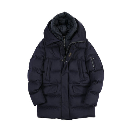 CLEARANCE SALE｜MOORER “DAVIDE-LSL” カシミヤ混ウール フード付きダウンコート / ACQUA RESISTANT (撥水) ネイビー(NAVY) 48 | GUARDAROBA MILANO OFFICIAL STORE