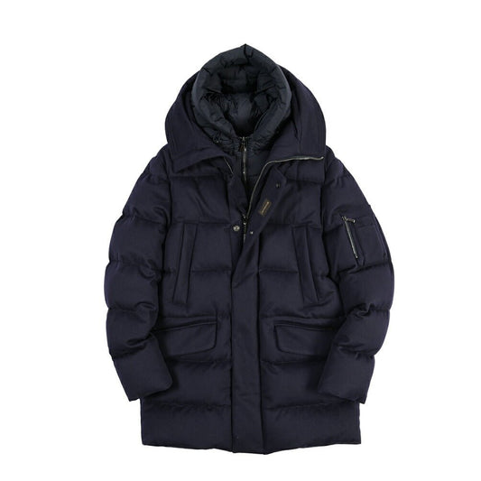 CLEARANCE SALE｜MOORER “DAVIDE-LSL” カシミヤ混ウール フード付きダウンコート / ACQUA RESISTANT (撥水) ネイビー(NAVY) 48 | GUARDAROBA MILANO OFFICIAL STORE