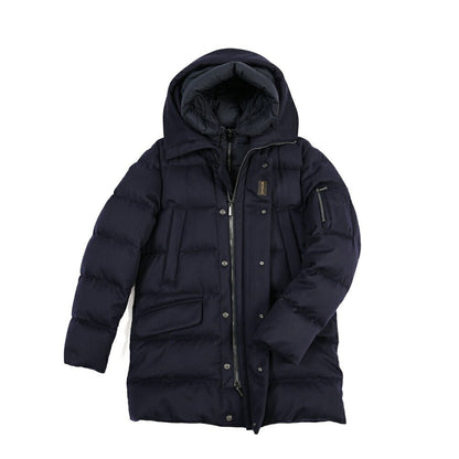 CLEARANCE SALE｜MOORER “DAVIDE-LSL” カシミヤ混ウール フード付きダウンコート / ACQUA RESISTANT (撥水) ネイビー(NAVY) 48 | GUARDAROBA MILANO OFFICIAL STORE