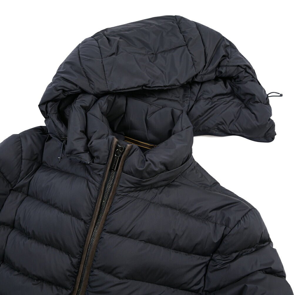 CLEARANCE SALE｜MOORER “EURICO-S3C” 高機能ストレッチナイロン フード付きダウンジャケット / ACQUA RESISTANT (撥水) ネイビー(DARK BLU) 46 | GUARDAROBA MILANO OFFICIAL STORE