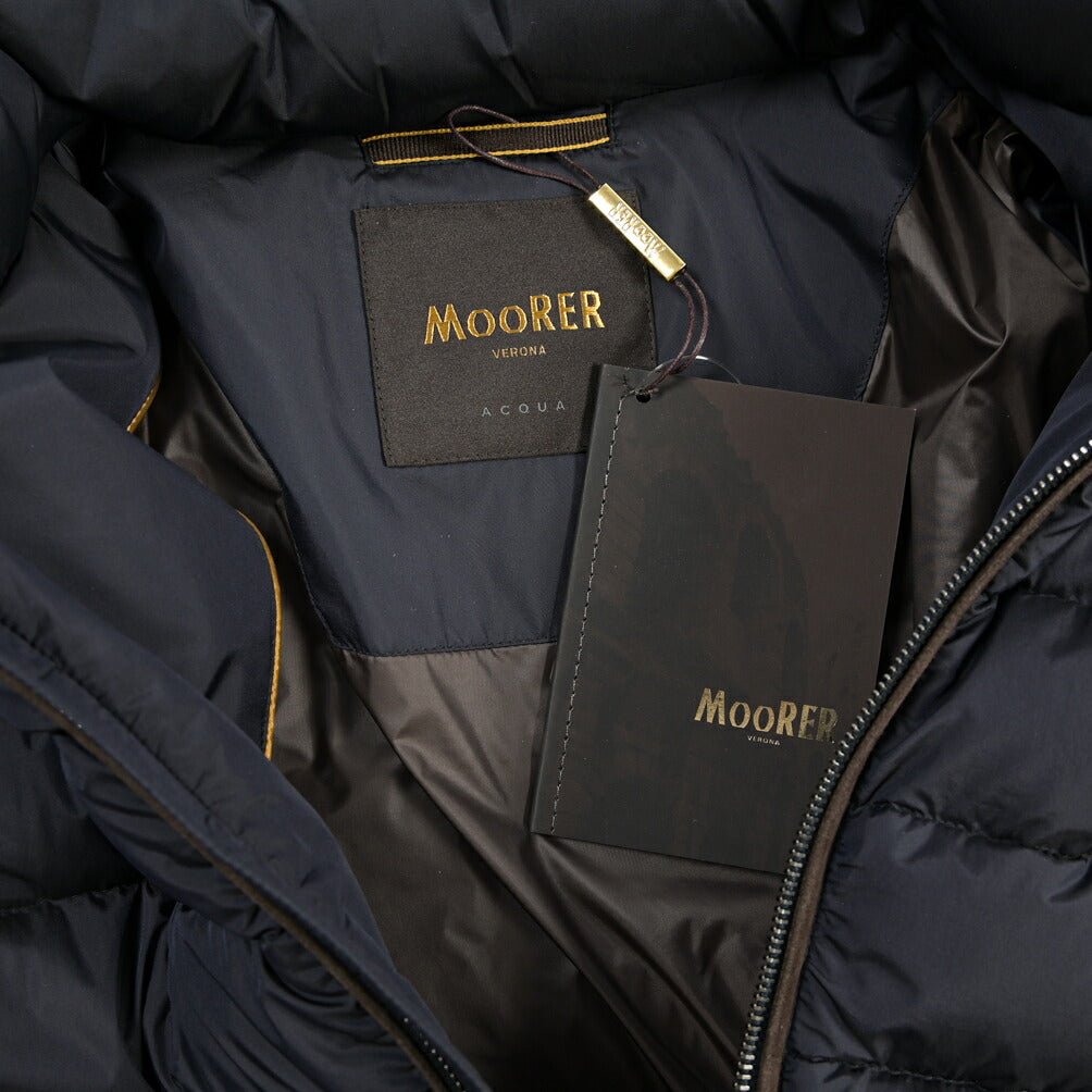 CLEARANCE SALE｜MOORER “EURICO-S3C” 高機能ストレッチナイロン フード付きダウンジャケット / ACQUA RESISTANT (撥水) ネイビー(DARK BLU) 46 | GUARDAROBA MILANO OFFICIAL STORE
