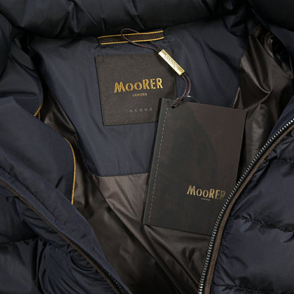 CLEARANCE SALE｜MOORER “EURICO-S3C” 高機能ストレッチナイロン フード付きダウンジャケット / ACQUA RESISTANT (撥水) ネイビー(DARK BLU) 46 | GUARDAROBA MILANO OFFICIAL STORE
