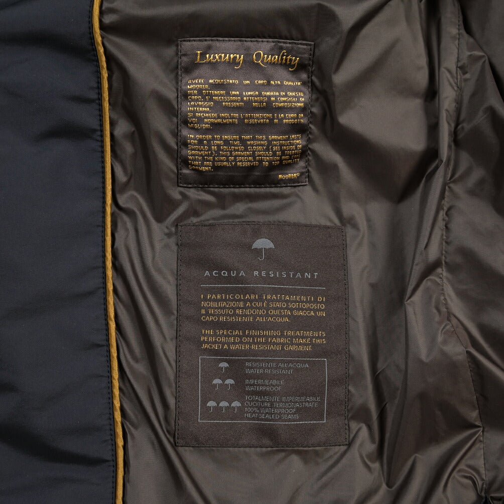 CLEARANCE SALE｜MOORER “EURICO-S3C” 高機能ストレッチナイロン フード付きダウンジャケット / ACQUA RESISTANT (撥水) ネイビー(DARK BLU) 46 | GUARDAROBA MILANO OFFICIAL STORE