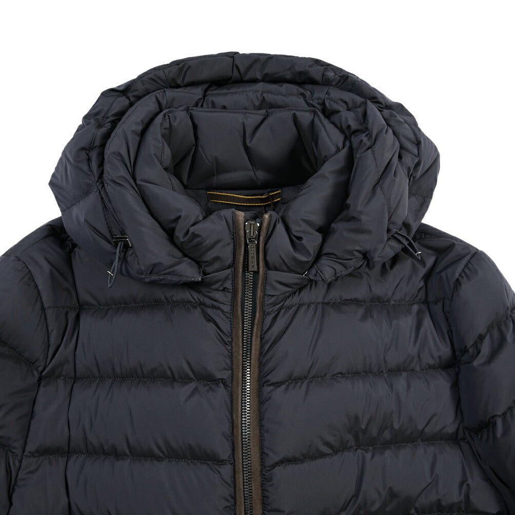 CLEARANCE SALE｜MOORER “EURICO-S3C” 高機能ストレッチナイロン フード付きダウンジャケット / ACQUA RESISTANT (撥水) ネイビー(DARK BLU) 46 | GUARDAROBA MILANO OFFICIAL STORE
