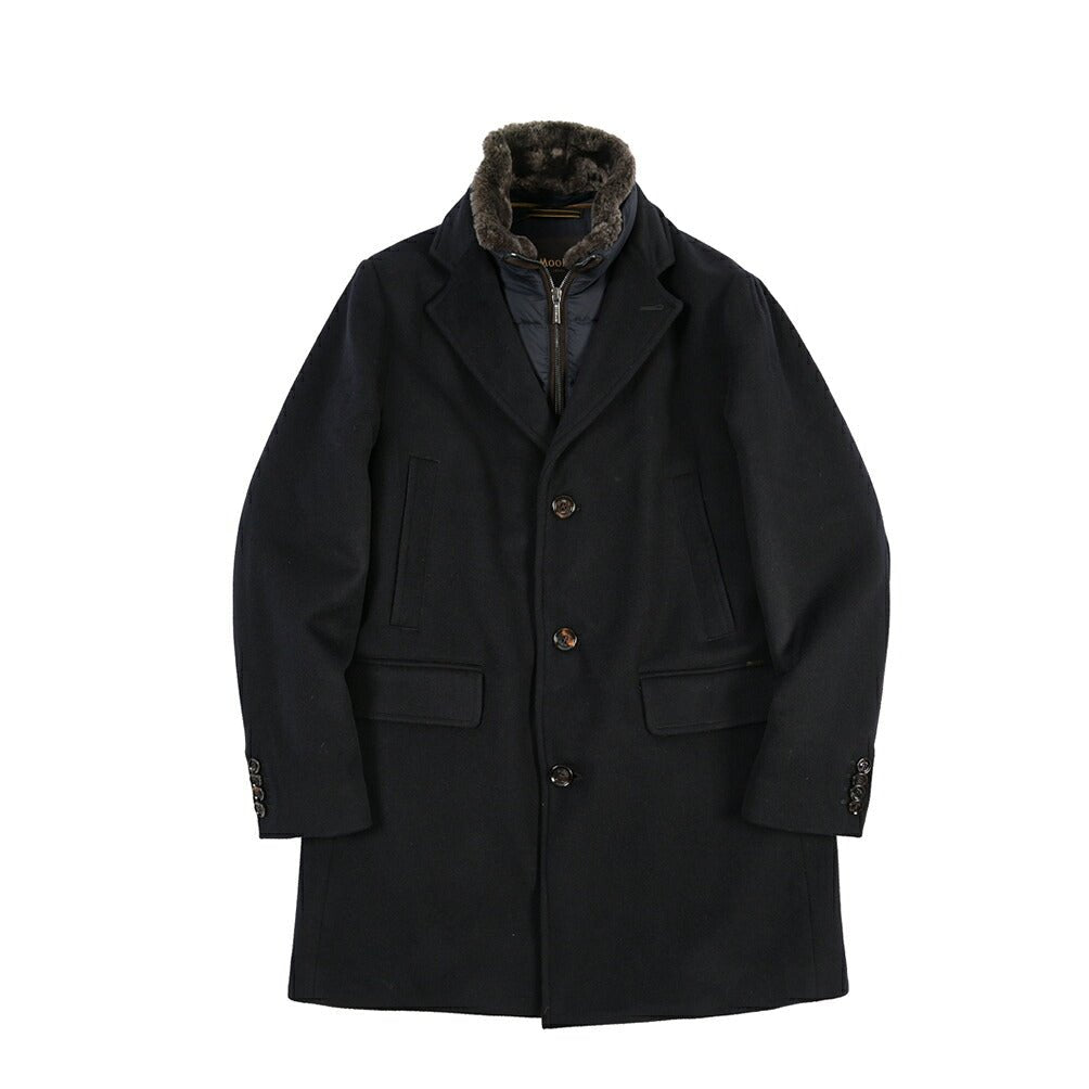 CLEARANCE SALE｜MOORER “JASON-LE” シミヤ混ウール 着脱可能フロントライナー付きダウンチェスターコート ネイビー(NAVY) 48 | GUARDAROBA MILANO OFFICIAL STORE