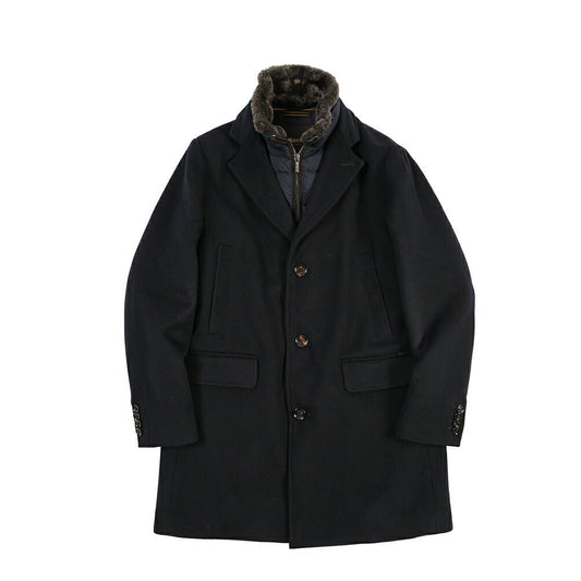 CLEARANCE SALE｜MOORER “JASON-LE” シミヤ混ウール 着脱可能フロントライナー付きダウンチェスターコート ネイビー(NAVY) 48 | GUARDAROBA MILANO OFFICIAL STORE