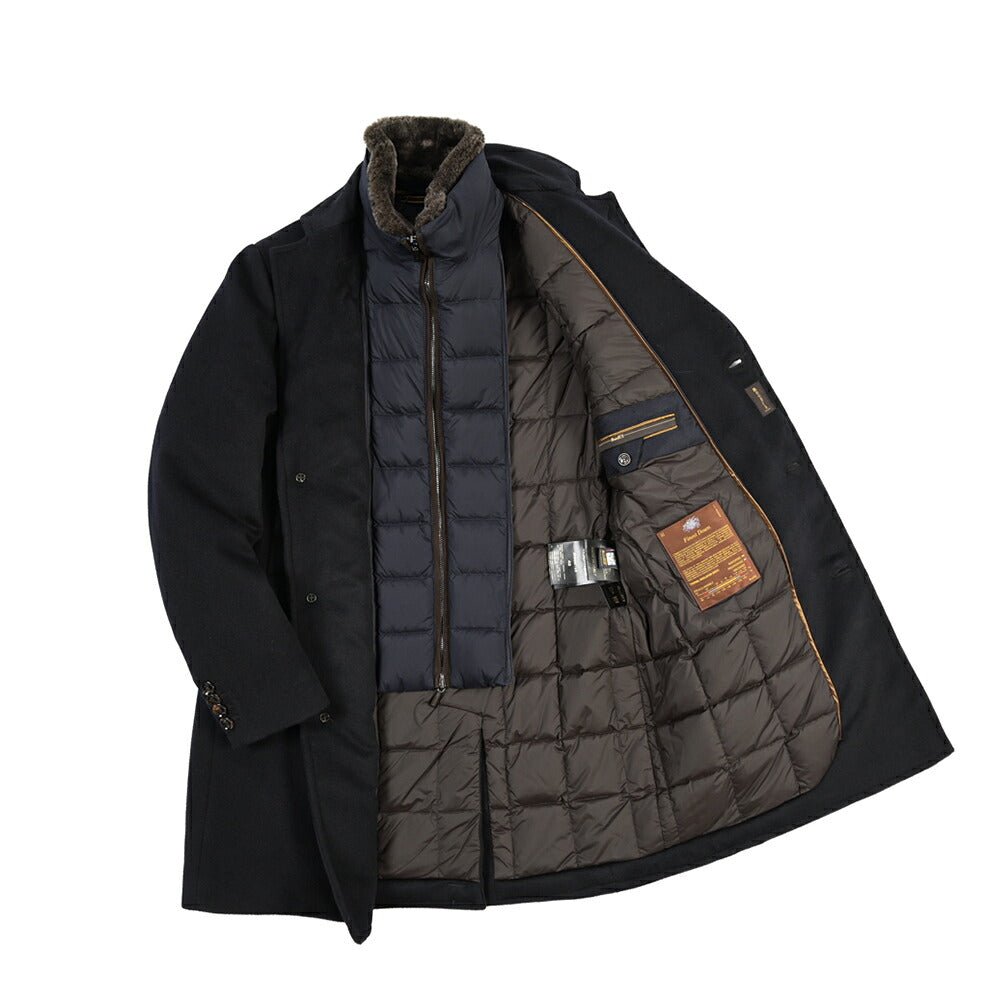 CLEARANCE SALE｜MOORER “JASON-LE” シミヤ混ウール 着脱可能フロントライナー付きダウンチェスターコート ネイビー(NAVY) 48 | GUARDAROBA MILANO OFFICIAL STORE