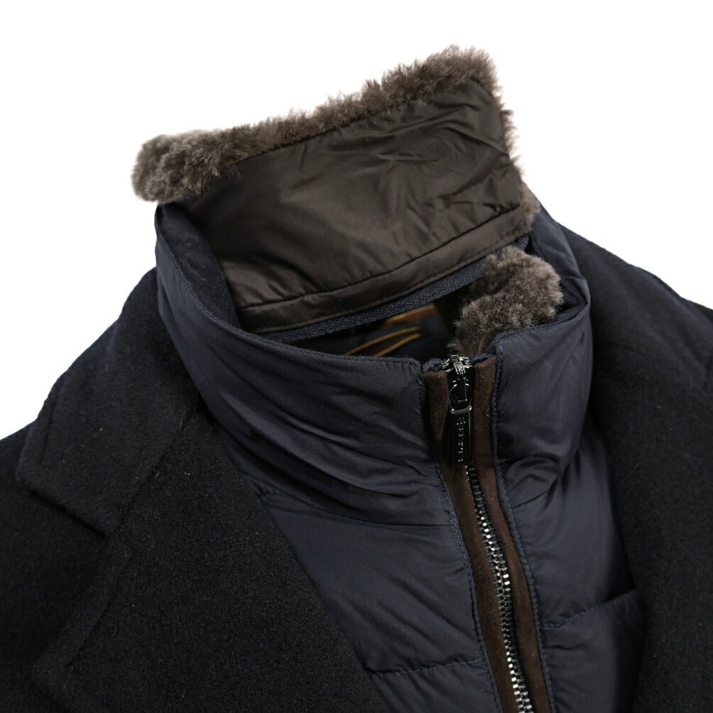 CLEARANCE SALE｜MOORER “JASON-LE” シミヤ混ウール 着脱可能フロントライナー付きダウンチェスターコート ネイビー(NAVY) 48 | GUARDAROBA MILANO OFFICIAL STORE