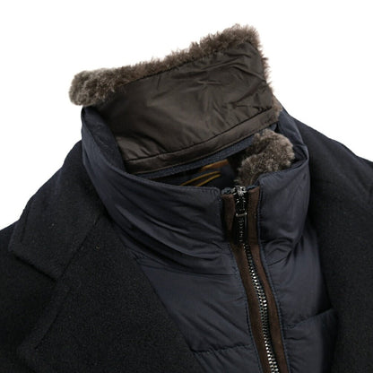 CLEARANCE SALE｜MOORER “JASON-LE” シミヤ混ウール 着脱可能フロントライナー付きダウンチェスターコート ネイビー(NAVY) 48 | GUARDAROBA MILANO OFFICIAL STORE
