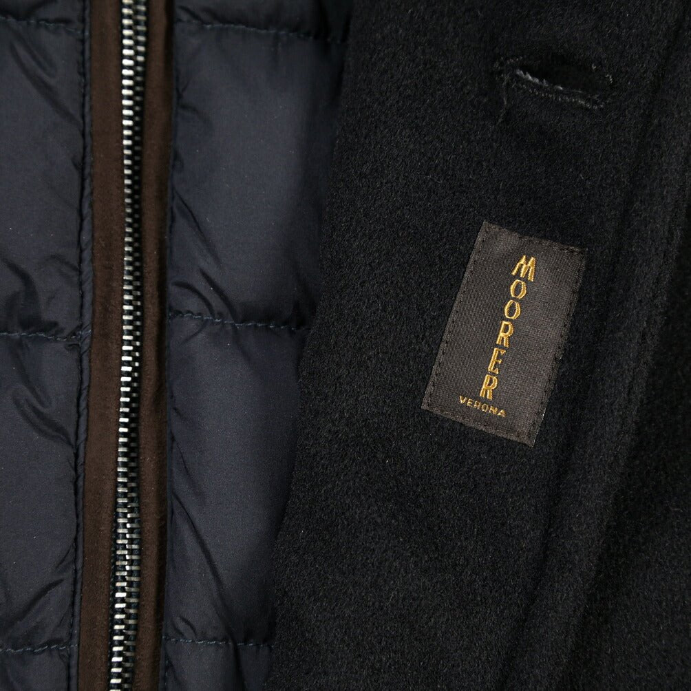 CLEARANCE SALE｜MOORER “JASON-LE” シミヤ混ウール 着脱可能フロントライナー付きダウンチェスターコート ネイビー(NAVY) 48 | GUARDAROBA MILANO OFFICIAL STORE