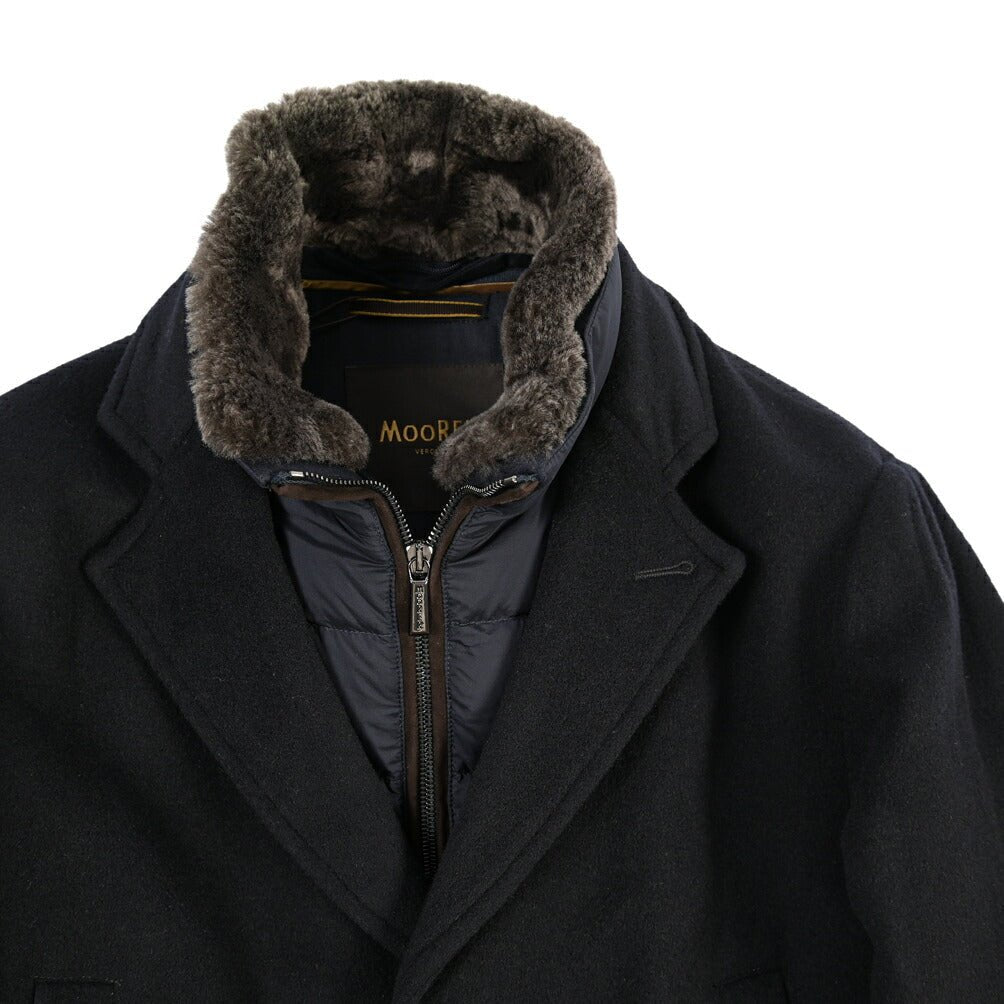 CLEARANCE SALE｜MOORER “JASON-LE” シミヤ混ウール 着脱可能フロントライナー付きダウンチェスターコート ネイビー(NAVY) 48 | GUARDAROBA MILANO OFFICIAL STORE