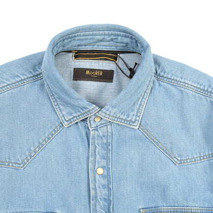 CLEARANCE SALE｜MOORER “LARRIE-DF306” コットン100% ウエスタンデニムシャツ ライトブルー(VINTAGE CHIARO) 46 | GUARDAROBA MILANO OFFICIAL STORE