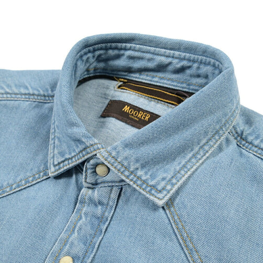 CLEARANCE SALE｜MOORER “LARRIE-DF306” コットン100% ウエスタンデニムシャツ ライトブルー(VINTAGE CHIARO) 46 | GUARDAROBA MILANO OFFICIAL STORE