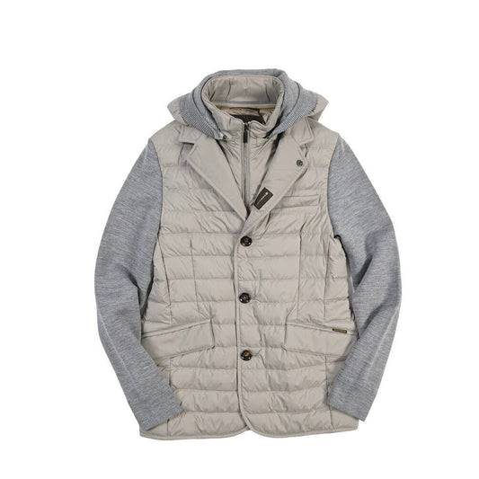CLEARANCE SALE｜MOORER “MASSIMO-S3Z” ニットコンビ フード付きダウンジャケット グレー(PEARL) 44 | GUARDAROBA MILANO OFFICIAL STORE