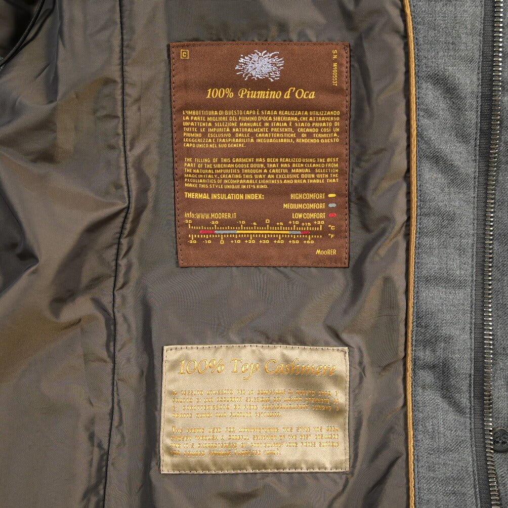 CLEARANCE SALE｜MOORER “MORRIS-CL” カシミヤ100% 立襟ファー付ダウンジャケット グレー(GRIGIO) 48 | GUARDAROBA MILANO OFFICIAL STORE