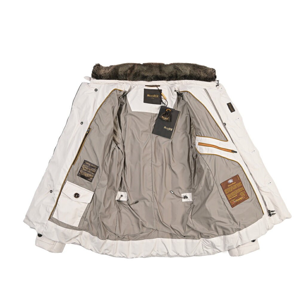 CLEARANCE SALE｜MOORER “SIRO-KM” 高密度ポリエステル 立襟ファー付ダウンジャケット オフホワイト(AVORIO) 44 | GUARDAROBA MILANO OFFICIAL STORE