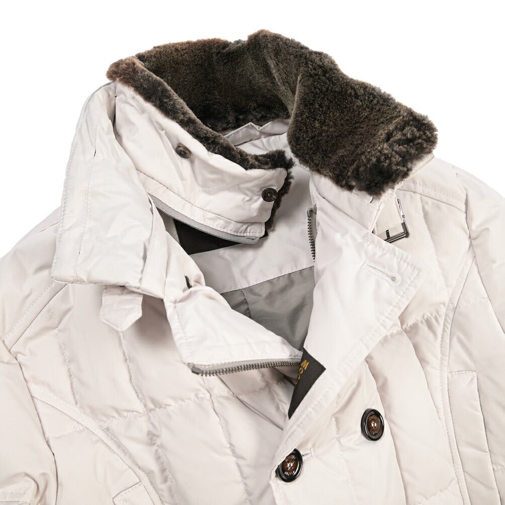 CLEARANCE SALE｜MOORER “SIRO-KM” 高密度ポリエステル 立襟ファー付ダウンジャケット オフホワイト(AVORIO) 44 | GUARDAROBA MILANO OFFICIAL STORE