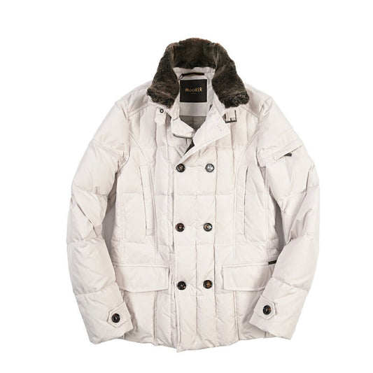 CLEARANCE SALE｜MOORER “SIRO-KM” 高密度ポリエステル 立襟ファー付ダウンジャケット オフホワイト(AVORIO) 44 | GUARDAROBA MILANO OFFICIAL STORE