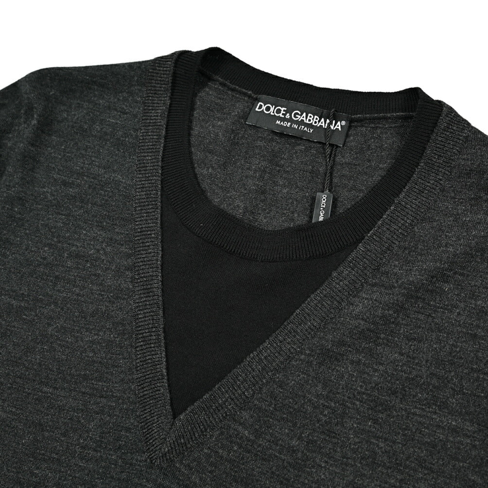 DOLCE & GABBANA ヴァージンウール100％ クルーネックニットセーター(レイヤードデザイン)｜GUARDAROBA MILANO OFFICIAL STORE