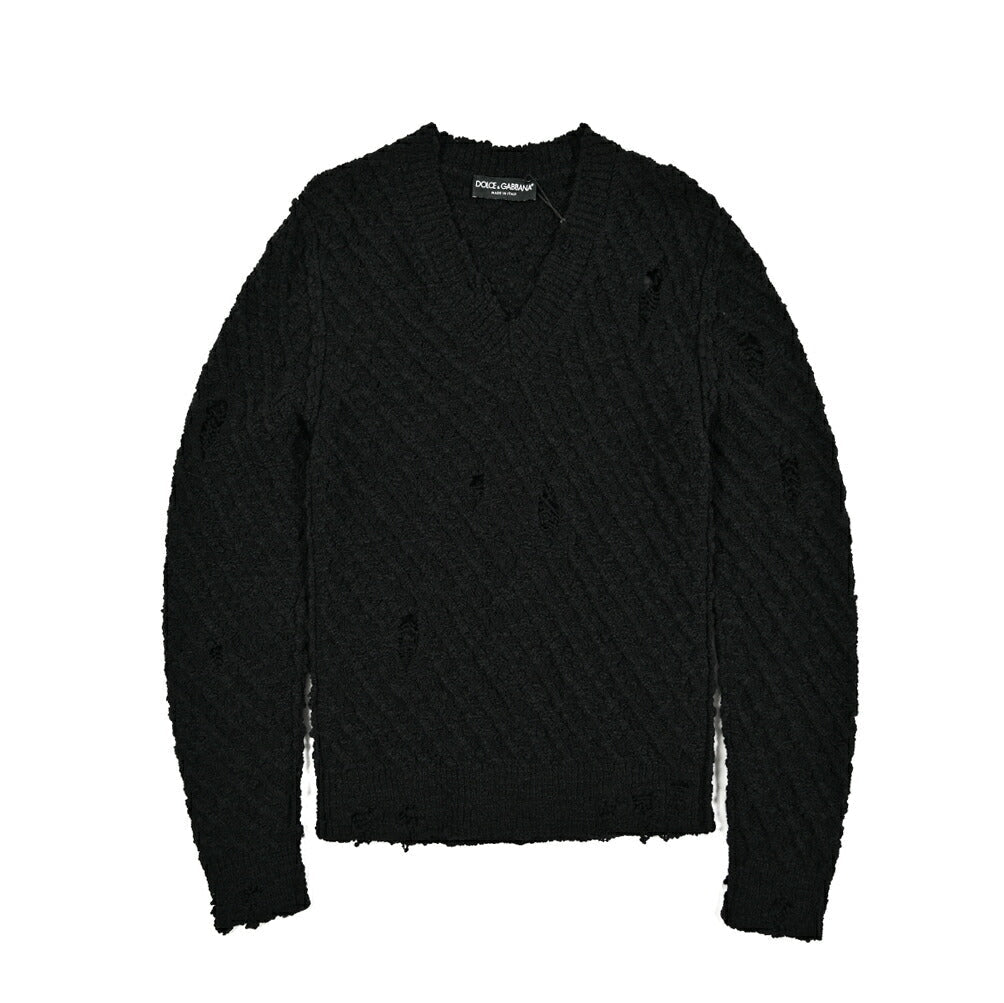 DOLCE & GABBANA ウールナイロン Vネックブークレニットセーター｜GUARDAROBA MILANO OFFICIAL STORE